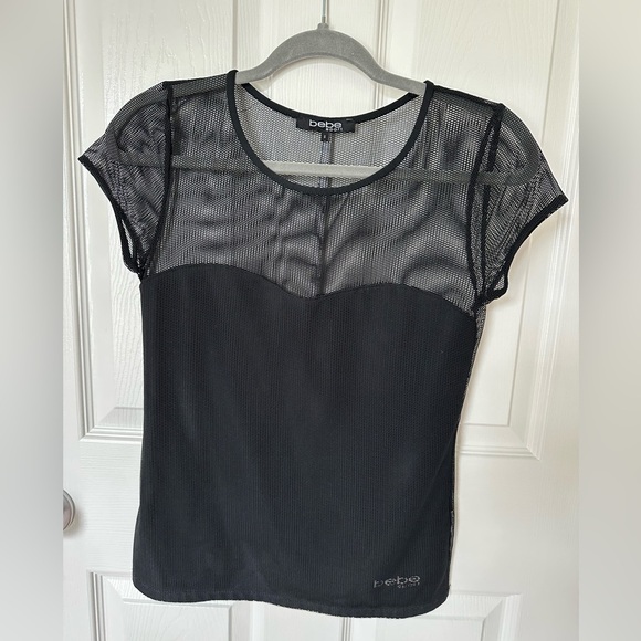 Bebe Black Sheer Cap Sleeve Blouse - Picture 4 of 5